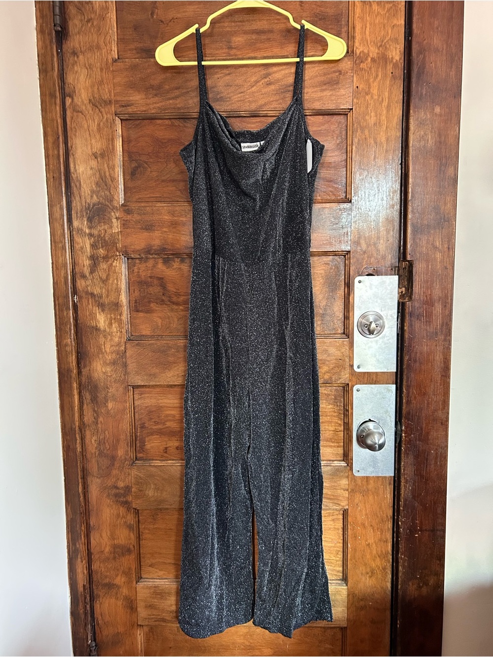 Vintage Y2K Sparkly Black Cowl Neck Stretch Jumpsuit